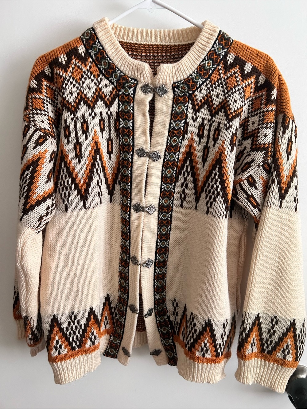Vintage Norwegian Nordic Wool Cardigan with Pewter Clasps